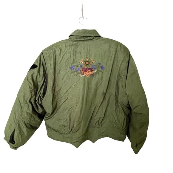 Winlit Vintage Statement Green Embroidered Puffer Jacket Duck Down Women's Large - Picture 6 of 16